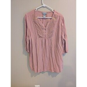 Catherines Women's 0X Top Pink Embroidery Peasant Lace Renaissance Fairy Cottage